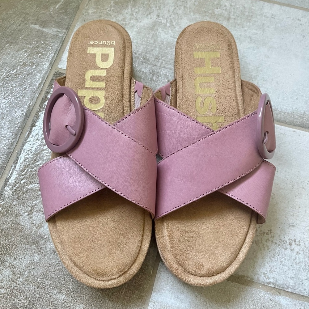 Hush Puppies Mauve Cork Platform Buckle Slides Sandals